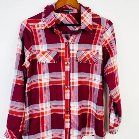 Signature Studio Red|Orange Plaid Flannel Shirt SIze Small - Picture 3 of 6
